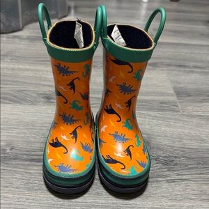 Kids Dinosaur Rain Boots - Vibrant Orange and Green